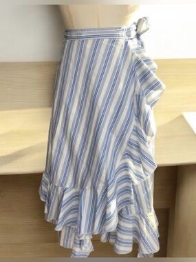JW ANDERSON Uniqlo Blue and White Striped Asymmetrical Wrap Ruffle Skirt